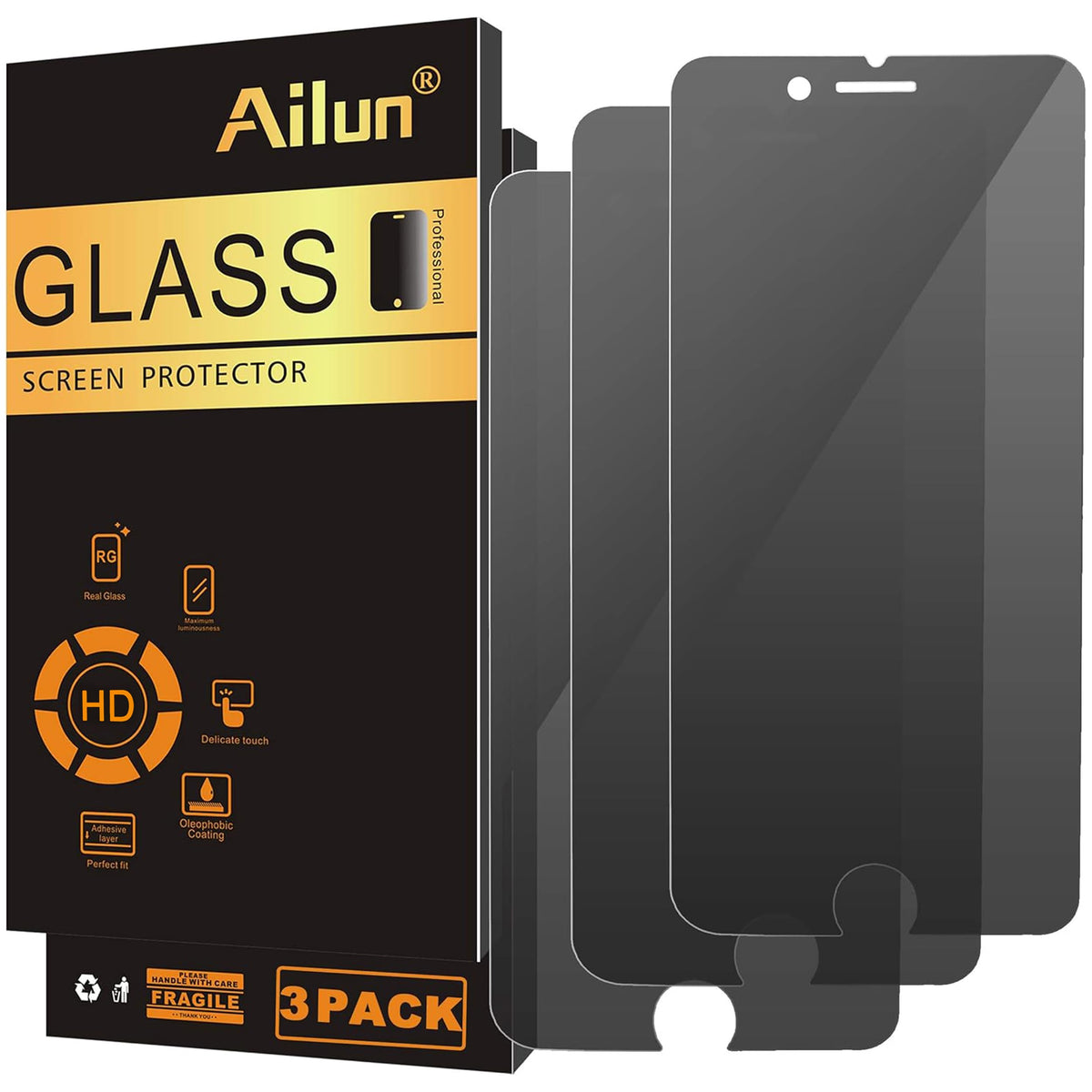 Ailun Privacy Screen Protector for iPhone 16 Plus / 15 Plus / 15 Pro Max | 3 Pack, 6.7 Inch,Tempered Glass, Anti Spy, Private