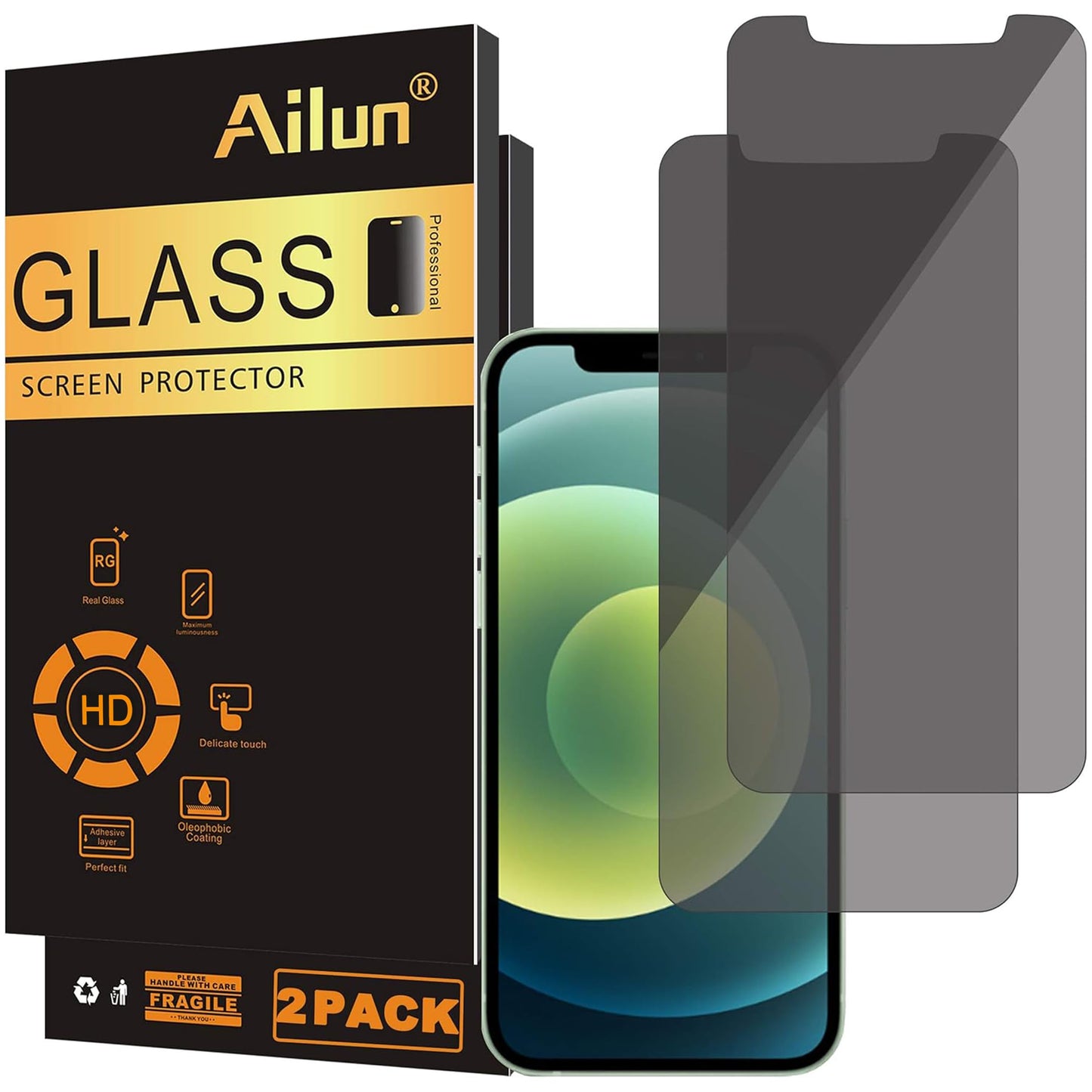 Ailun 3 Pack Privacy Screen Protector for iPhone 17 / iPhone 16 Pro | 6.3 inch, Anti Spy Private, Tempered Glass, Installation Frame, Case Friendly