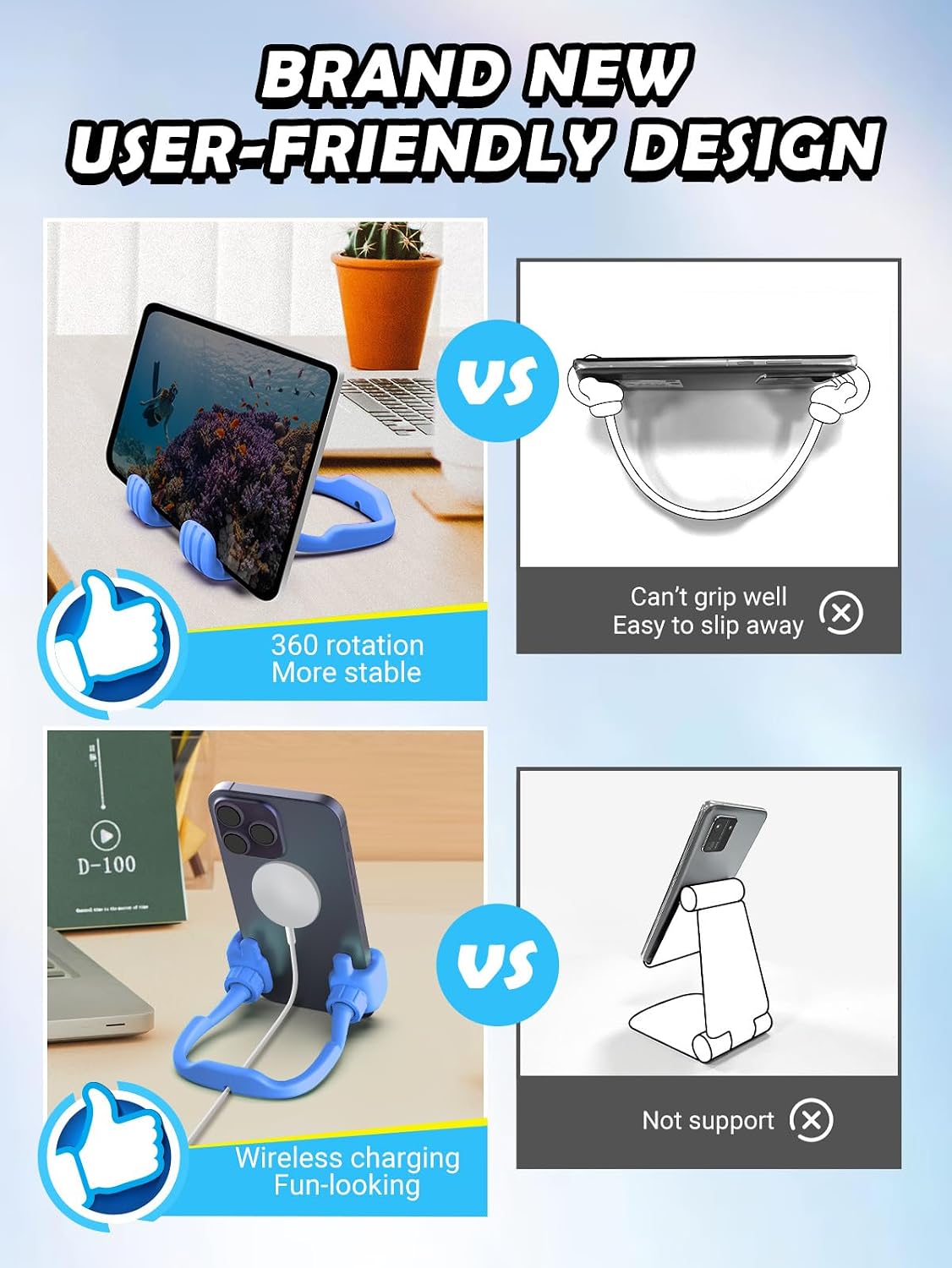 Stocking Stuffers for Teens Boys Girls Kids Gifts Cell Phone Stand for Desk | Upgrade Adjustable Thumbs Up Lazy Phone Holder for iPhone, Christmas Birthday Gifts for Men Women Adults Husband Wife, Blue