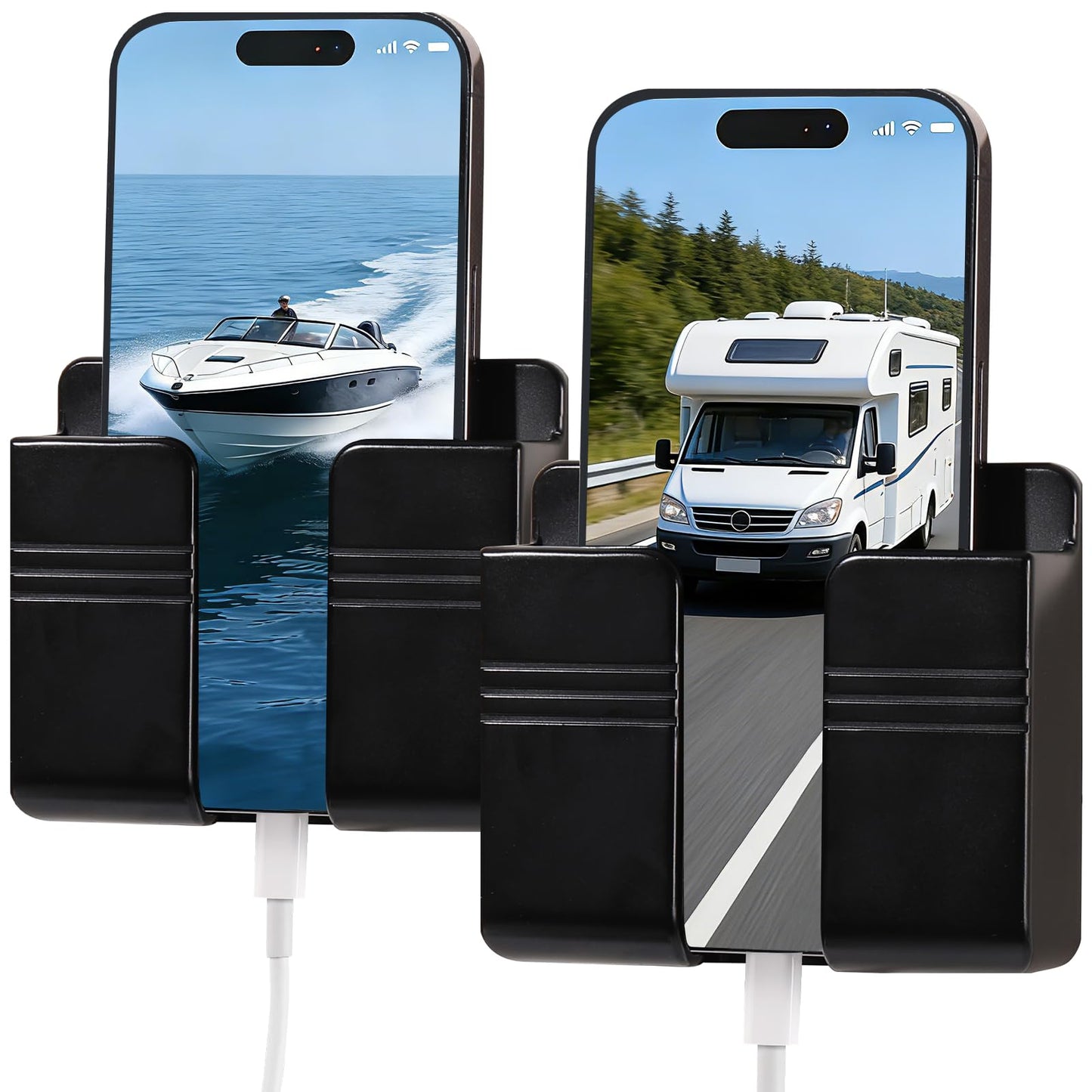 RV Accessories: Boat Accessories & Camper Accessory - Wall Phone Holder for Dorm Room & Apartment Essentials - Travel Trailer & RV Essentials for Inside and Pontoon Boat Accessory(2Pcs-White)