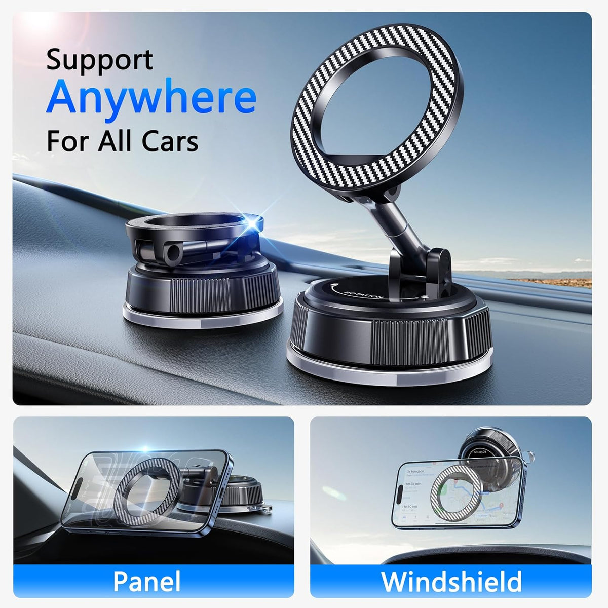 PGU for Magsafe Dashboard & Windshield Car Phone Holder 2026 89+LBS Suction & 3600gf Magnetic 360° Adjustable Phone Holders for Your Car Cell Phone Car Mount for iPhone 17-12 Series