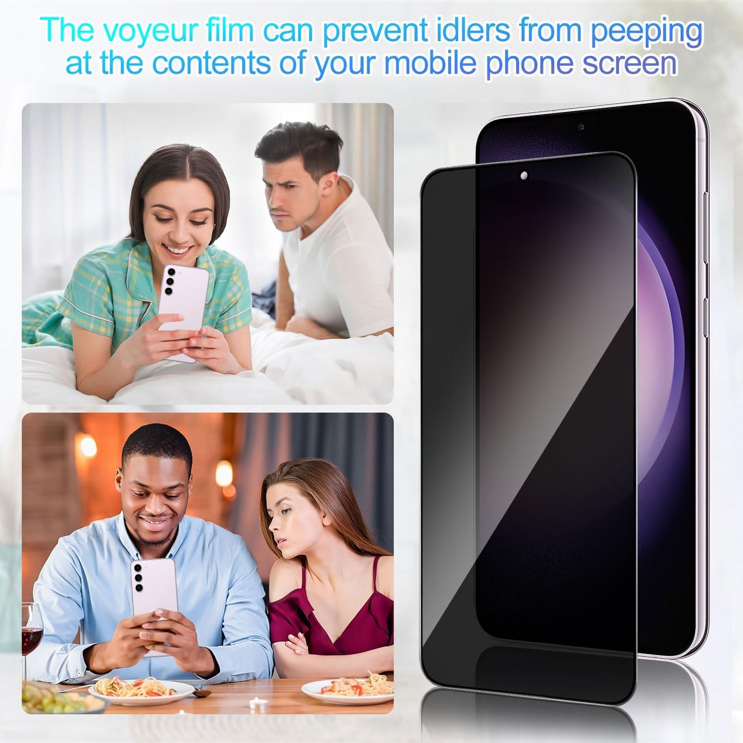 2 Pack Privacy Screen Protector for Samsung Galaxy S23 | [Anti-Spy Tempered Glass] [Fingerprint Unlock Support], Anti-Scratch, Bubble-Free, 9H Protective Glass, for Galaxy S23