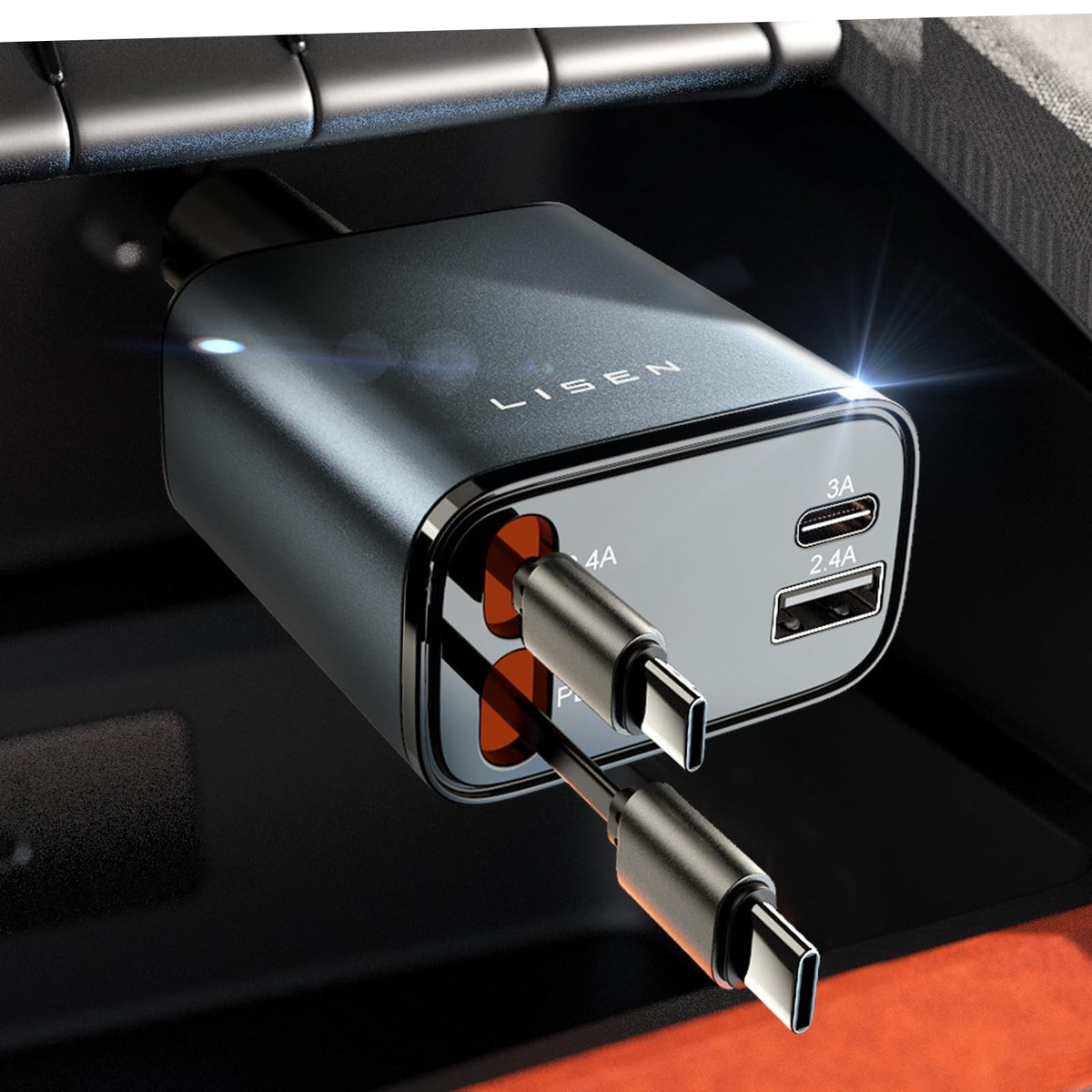 LISEN Retractable Car Charger, 84W Car Charger USB C Fast Charge, 4 in 1 | Cigarette Lighter Adapter, Car Accessories, Birthday Gifts for Men Women Dad Mom Husband, for iPhone 17 16 15 14 13 12 X