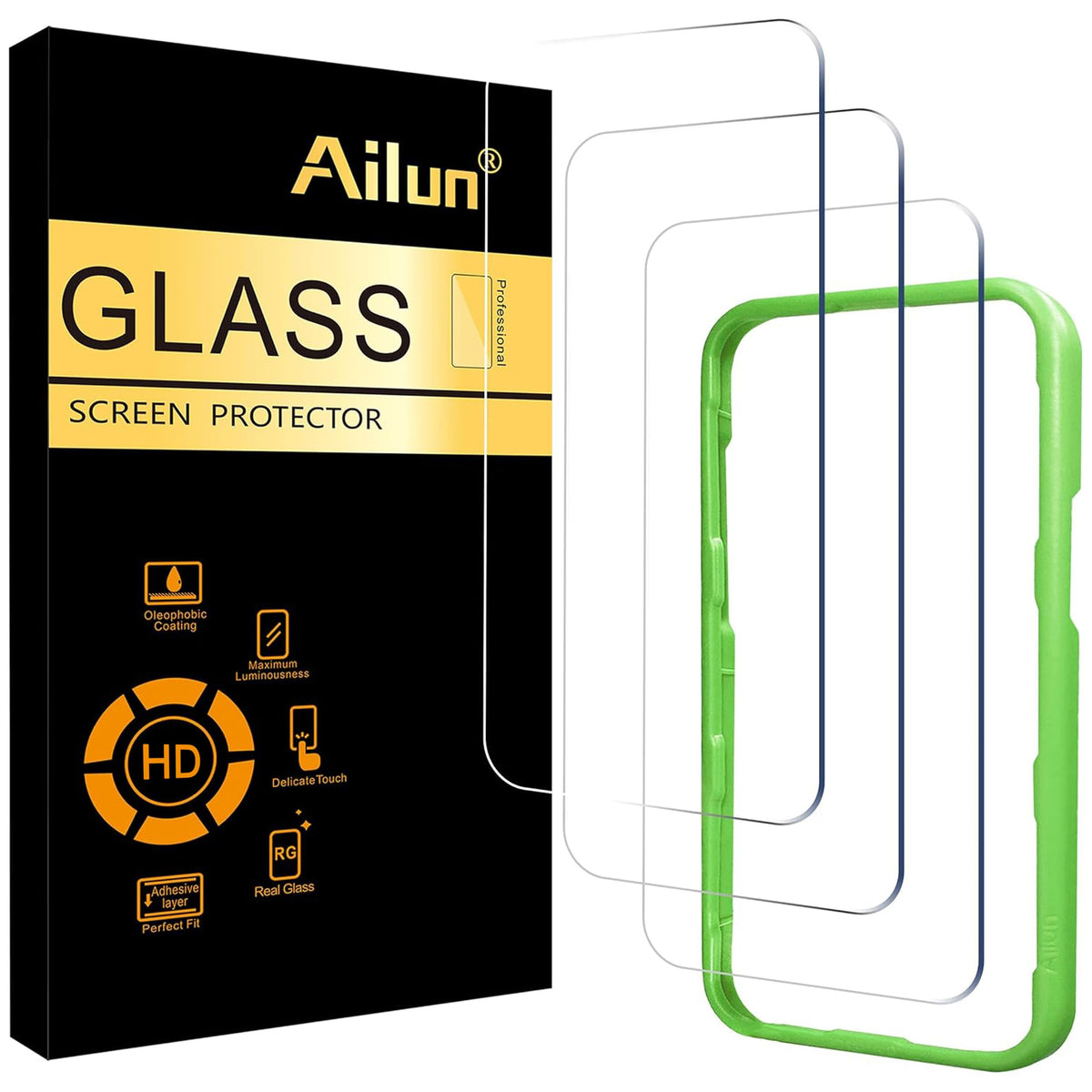 Ailun 3 Pack Screen Protector for iPhone 17 / iPhone 16 Pro, Tempered Glass | 6.3 inch,Installation Frame, Dynamic Island Compatible, Case Friendly