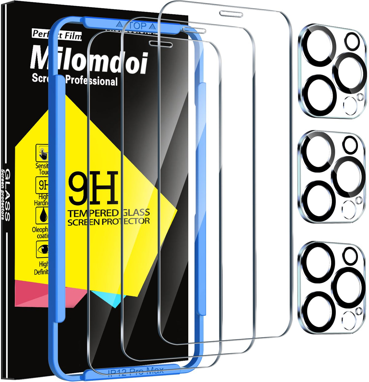 Milomdoi Privacy Screen Protector for iPhone 17 Pro Max, Tempered Glass | 3+3 Pack, 9H+ Hardness, Camera Lens Protector, Military Grade Shatterproof, Easy Installation, No Bubbles, Case Friendly