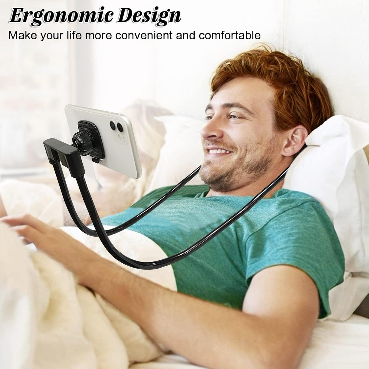 Phone Holder for Bed, Upgraded Neck Phone Holder Lazy Phones Stand 360°Rotation Gooseneck Phone Support Hands Free for 4-10in Phones (Black)