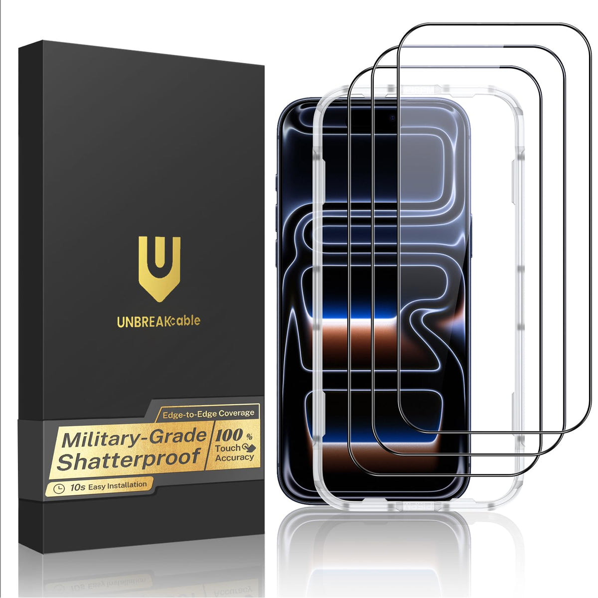 UNBREAKcable for iPhone 16 Screen Protector, 3-Pack Full Coverage Tempered Glass [Military Grade Shatterproof] [9H Hardness] [Easy Installation Frame] [Bubble Free] for iPhone 16 6.1"