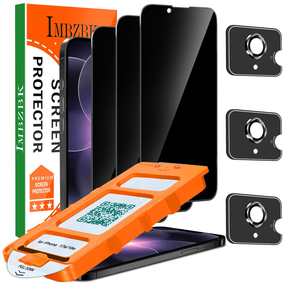 IMBZBK 3 Pack Privacy Screen Protector for iPhone 13, Tempered Glass | 9H+ Hardness, Military Grade Shatterproof, Case Friendly, Bubble Free Auto-Dust Removal, with 3 Camera Lens Protectors