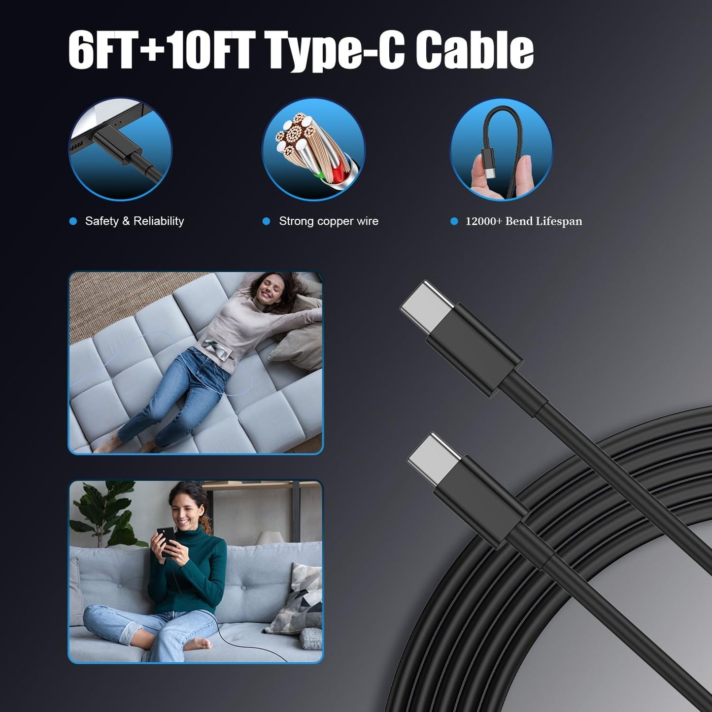 Type C Charger Fast Charging,4Pack 25W Super USB C Fast Charger Block | with 6ft+10ft USB-C Cables ×2 for Samsung Galaxy S26 S25 S24 S23 S22 S21 Plus/Ultra, for iPhone 17 16 15,Android Phones,Black