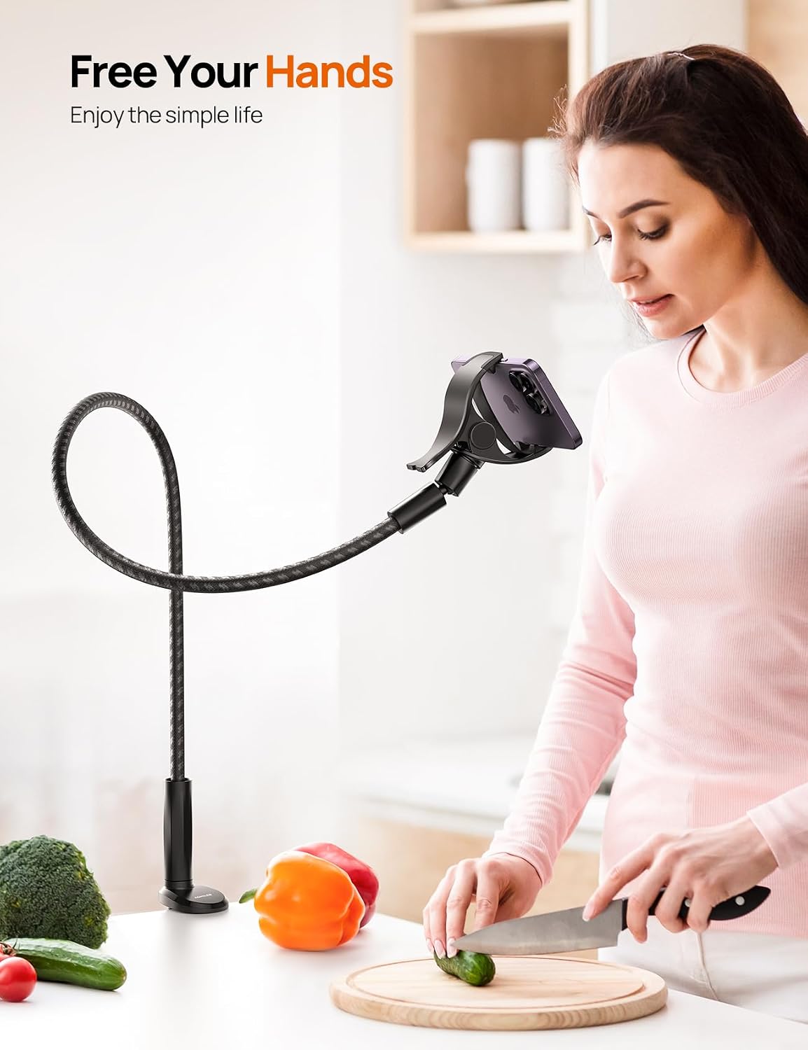 Gooseneck Phone Holder for Bed - [Unique Nylon Braid] 38” Long Flexible Lazy Arm Clip, 360 Adjustable Overhead Phone Mount for iPhone 15 14 13 12 11 Pro Max Mini Plus, All 4-7" Cellphone