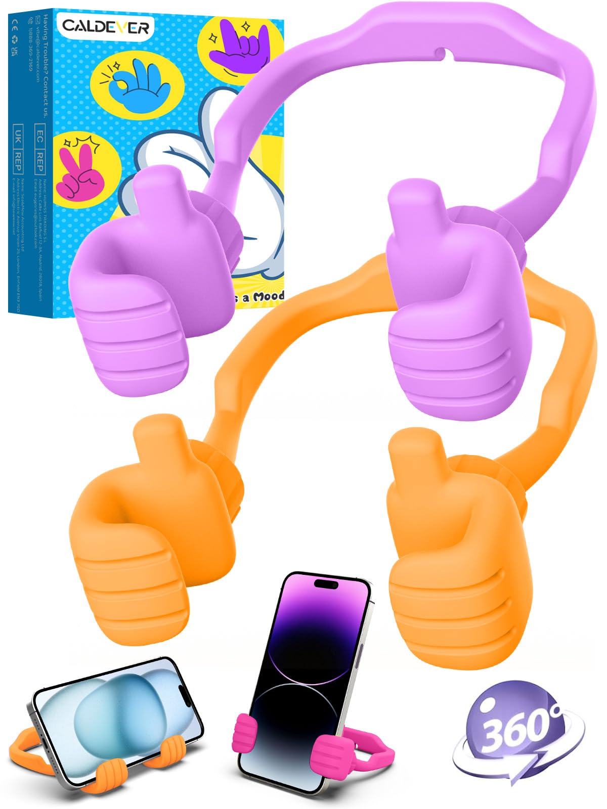 Stocking Stuffers for Teens Boys Girls 2 Pack Cell Phone Stand Adjustable | Thumbs Up Lazy Phone Holder for Desk, Gifts for Christmas, for Adults Men Women Kids Husband Wife, Cool Gadget, Fun Gift