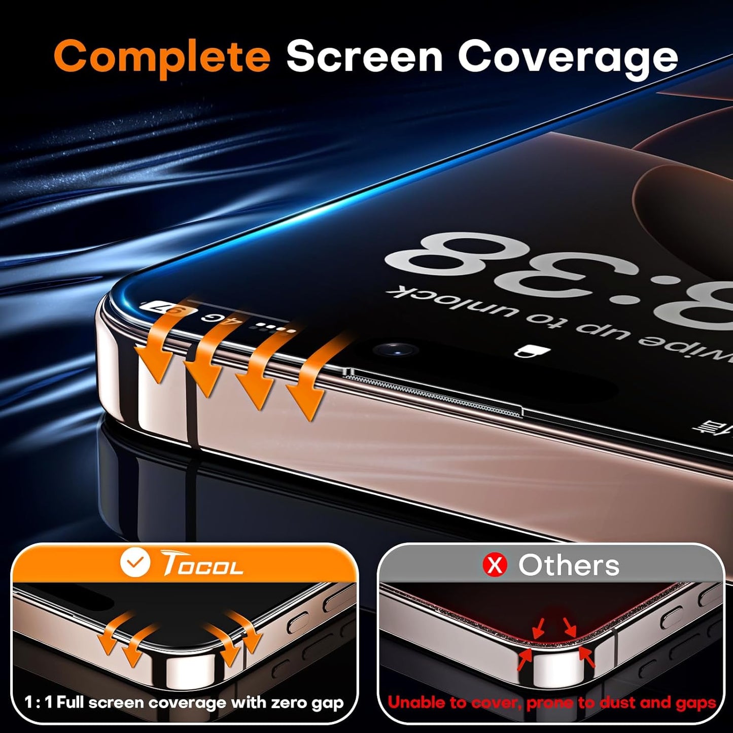 TOCOL for iPhone 16 Pro Max Privacy Screen Protector | Easy Installation, 25° Anti Spy, Data Protection, 9H+ Tempered Glass, 8FT Military Grade Shatterproof, Anti-Scratch, 2 Pack