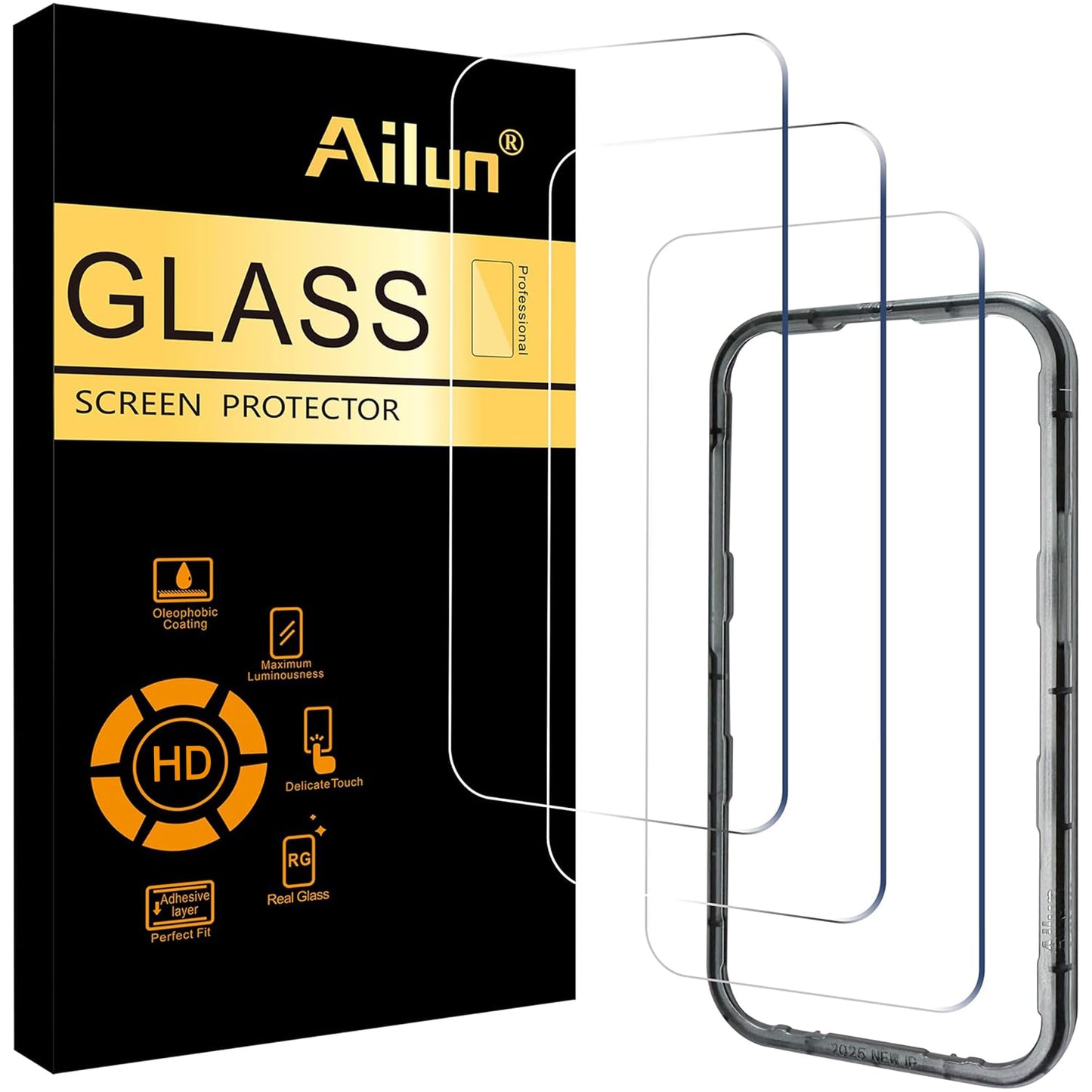 Ailun 3 Pack Screen Protector for iPhone 17 / iPhone 16 Pro, Tempered Glass | 6.3 inch,Installation Frame, Dynamic Island Compatible, Case Friendly
