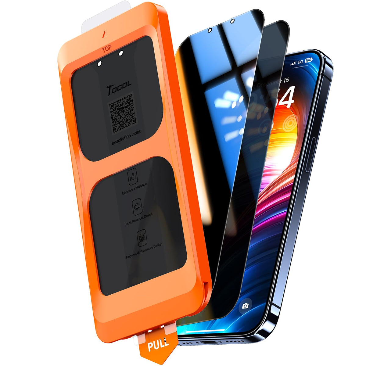 TOCOL for iPhone 16 Pro Max Privacy Screen Protector | Easy Installation, 25° Anti Spy, Data Protection, 9H+ Tempered Glass, 8FT Military Grade Shatterproof, Anti-Scratch, 2 Pack