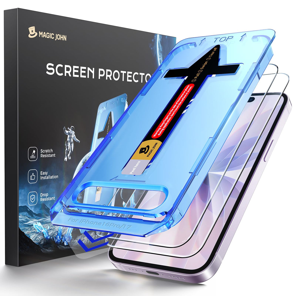 MAGIC JOHN for iPhone 17 Pro Max Screen Protector Tempered Glass 6.9 inch | 2Pack, Auto Dust-Elimination, Easy Installation, Bubble Free, HD Clear
