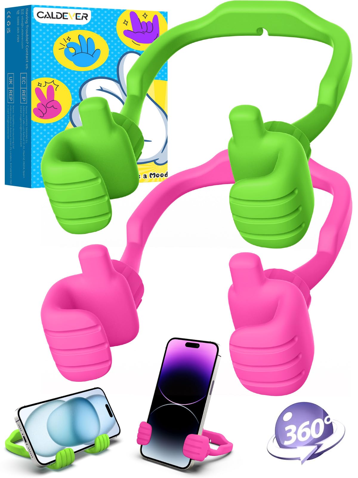 Stocking Stuffers for Teens Boys Girls 2 Pack Cell Phone Stand Adjustable | Thumbs Up Lazy Phone Holder for Desk, Gifts for Christmas, for Adults Men Women Kids Husband Wife, Cool Gadget, Fun Gift