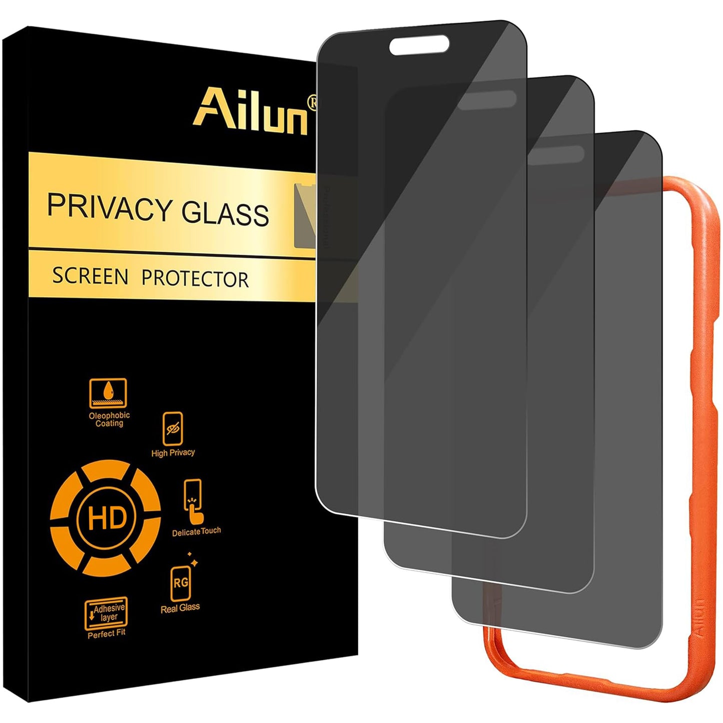 Ailun 3 Pack Privacy Screen Protector for iPhone 17 Pro, Tempered Glass | 6.3 inch,Installation Frame, Anti Spy Private, Anti-Scratch, Case Friendly