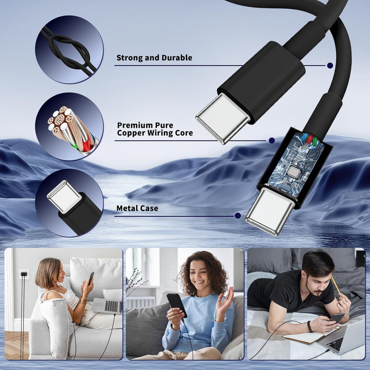 QZIIW Super Fast Samsung Charger Type C,45W Dual Port USB C Fast Charger | Extra Long 60W 3/6/10/10FT USB C Cable - [2-Pack]PD Quick Charging 3.0 For Samsung Galaxy S26 S25 Ultra/S24+/S23 iPhone 17 16