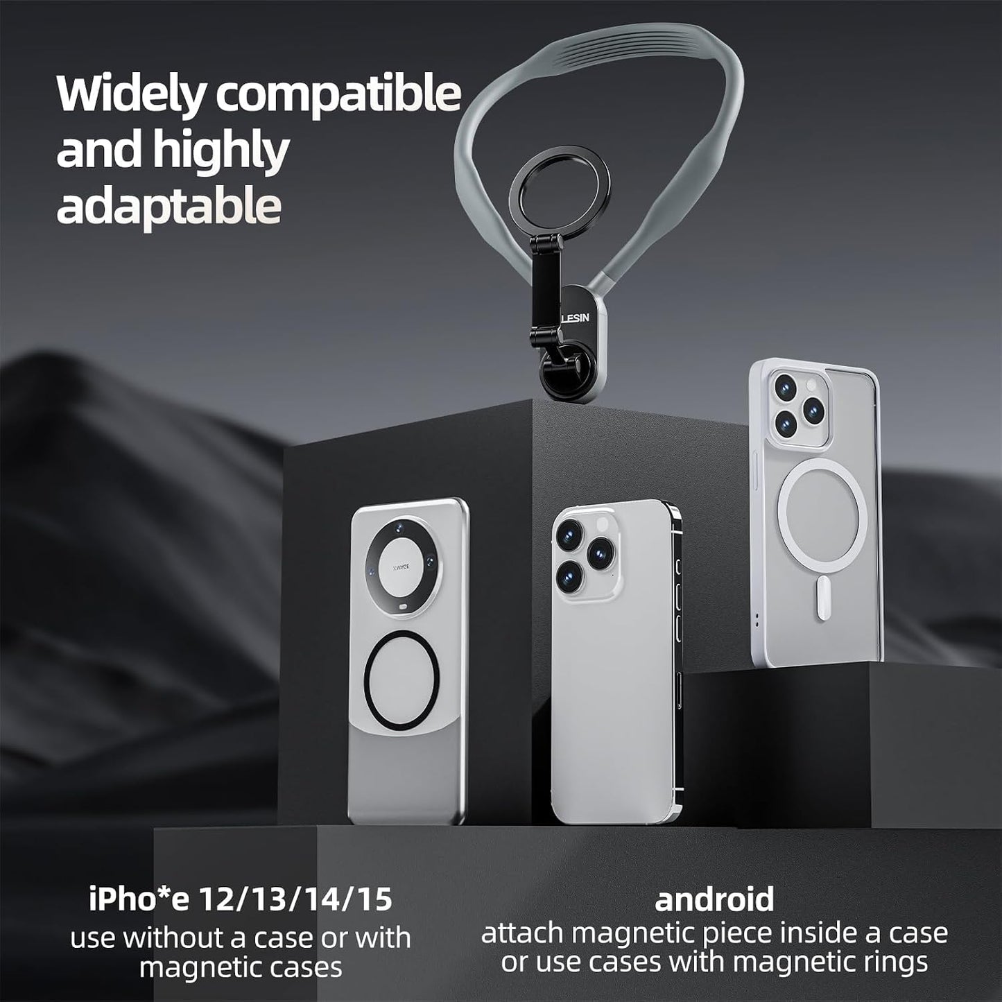 TELESIN Magnetic Neck Mount for Phones, Neck Phone Holder POV/Vlog Mount | Hand Free Phone Neck Holder Chest Stand Strap Video Recording for iPhone 17 16 15 14 13 12 Seires Android Phones