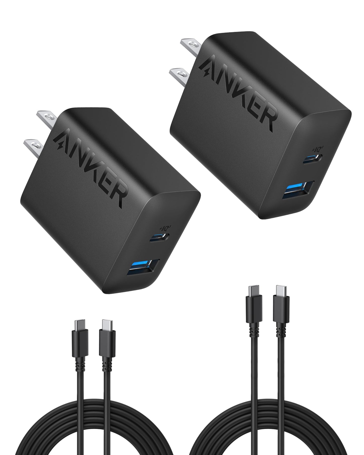 Anker Phone Charger, 20W USB C Charger Block, Type C Charger Fast Charging | For iPhone 17/17 Plus/17 Pro Max/16/16 Plus/16 Pro Max/15 Pro Max/iPad Pro and More (2-Pack with 2 Cables, White)