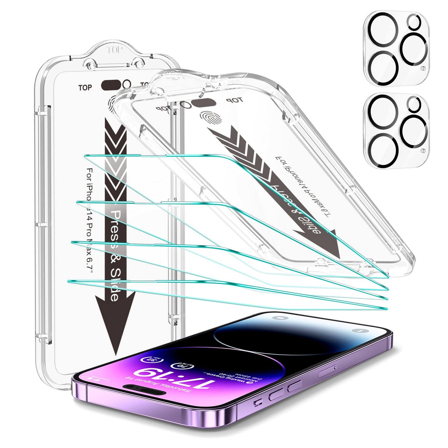 EZ-GLAZ-4+2 Pack for iPhone 15 Screen Protector (6.1") HD Clear | 2-Pack Lens Protectors, Alignment Kit, Easy Installation, Case-Friendly, 9H+ Tempered Glass, Scratch Resistant, Ultra Clear