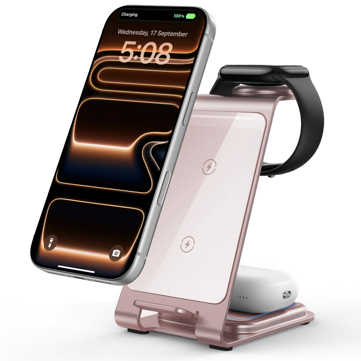 Intoval Aluminum 3 in 1 Wireless Charging Station for iPhone 17 16 15 14 13 12 11 Pro Max XR, Wireless Charger for Apple Watch 11 10 9 8 7 Ultra SE 3 2, Phone Charger for AirPods 4 Pro 2 3 (Grey)