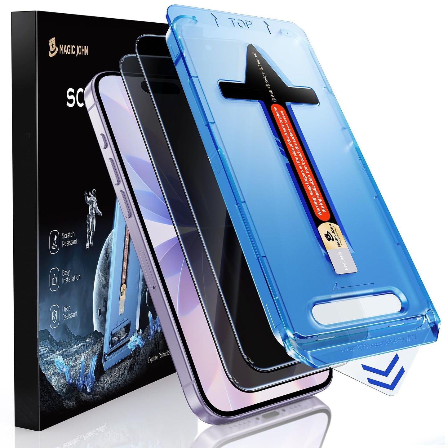 MAGIC JOHN 2 Pack for iPhone 17 Pro Max 6.9 inch Privacy Glass Screen Protector-[Anti-Spy] Auto Dust-Elimination, Bubble Free, Easy Installation, Daily Drop Protection