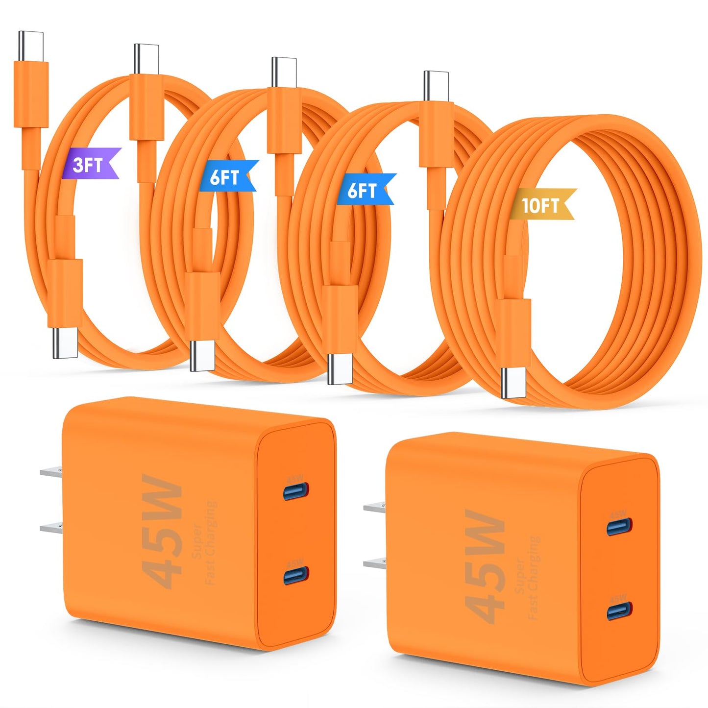 QZIIW Super Fast Samsung Charger Type C,45W Dual Port USB C Fast Charger | Extra Long 60W 3/6/10/10FT USB C Cable - [2-Pack]PD Quick Charging 3.0 For Samsung Galaxy S26 S25 Ultra/S24+/S23 iPhone 17 16