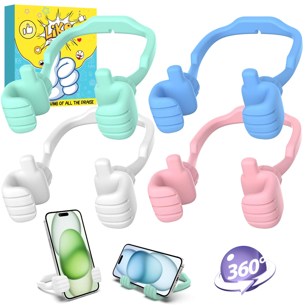 Stocking Stuffers for Teens Boys Girls 2 Pack Cell Phone Stand Adjustable | Thumbs Up Lazy Phone Holder for Desk, Gifts for Christmas, for Adults Men Women Kids Husband Wife, Cool Gadget, Fun Gift