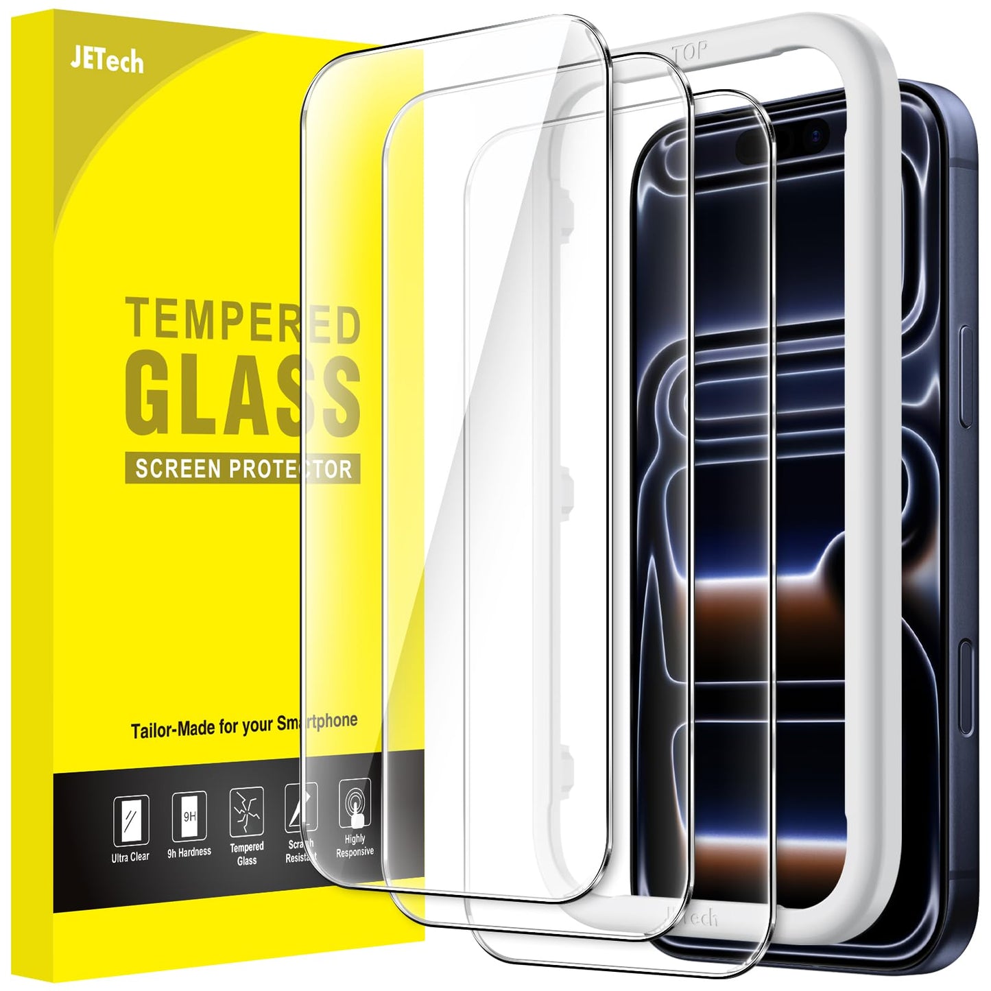 JETech Screen Protector for iPhone 17, 3-Pack | 9H Tempered Glass, HD Clear, Anti-Scratch Protection, Easy Installation Tool