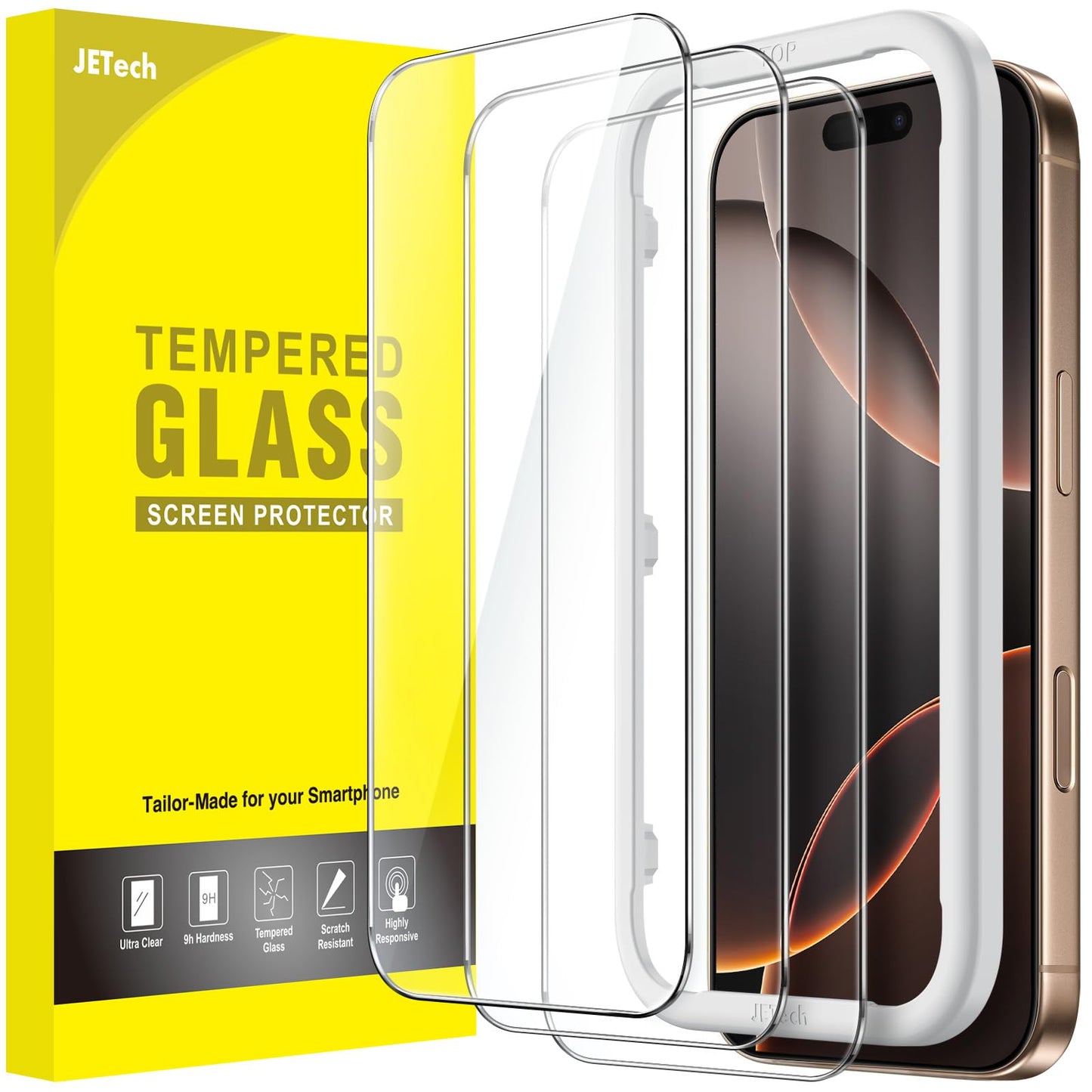 JETech Screen Protector for iPhone 17, 3-Pack | 9H Tempered Glass, HD Clear, Anti-Scratch Protection, Easy Installation Tool