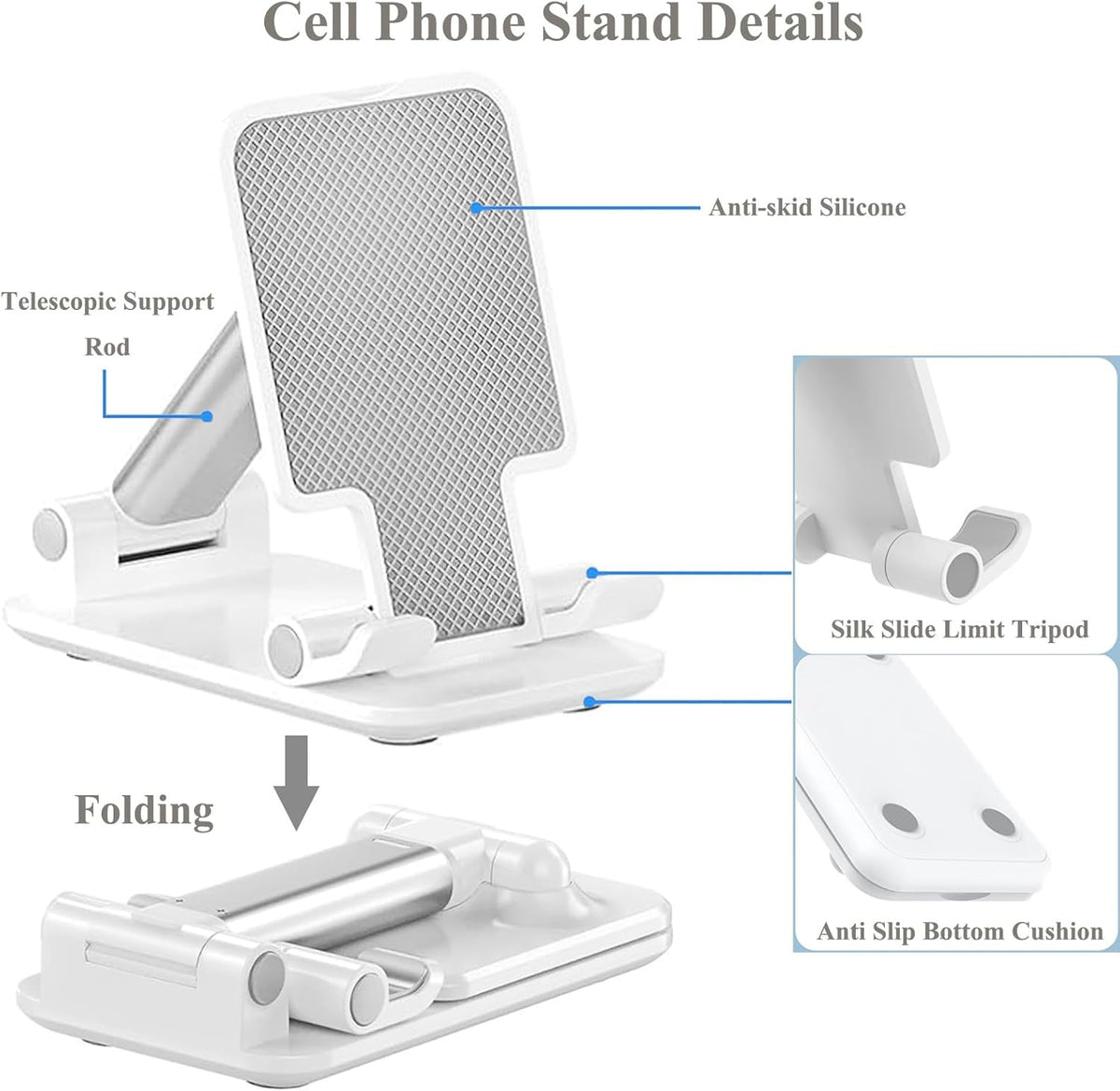 Meetuo 2 Pcs Cell Phone Stand for Desk Adjustable Desktop Phone Holder | Adjustable Angle Height, Fully Foldable&Portable, Compatible with iPhone 17/16/15/14/13/12/Smartphones