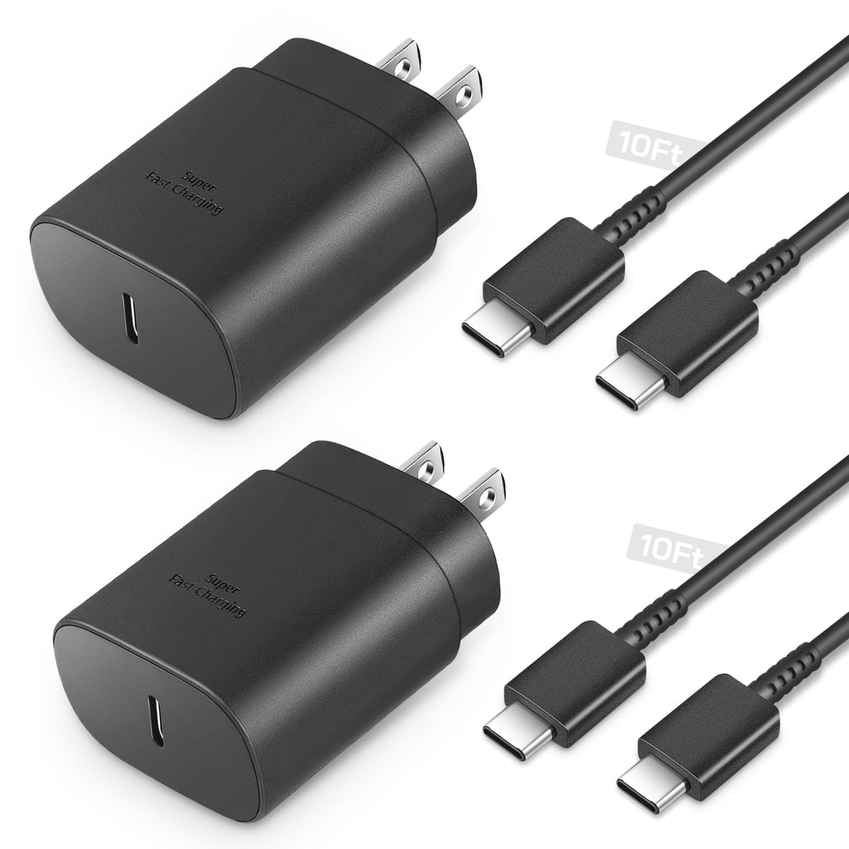 GUUSMART Type C Charger 2-Pack 25W Long 6ft USB C Charger Cable | Type C Charger Fast Charging Block Compatible with Galaxy S26 S25 S24 S23 S22 S21/iPhone 17/16/15 Pro Max/15 Plus-Black
