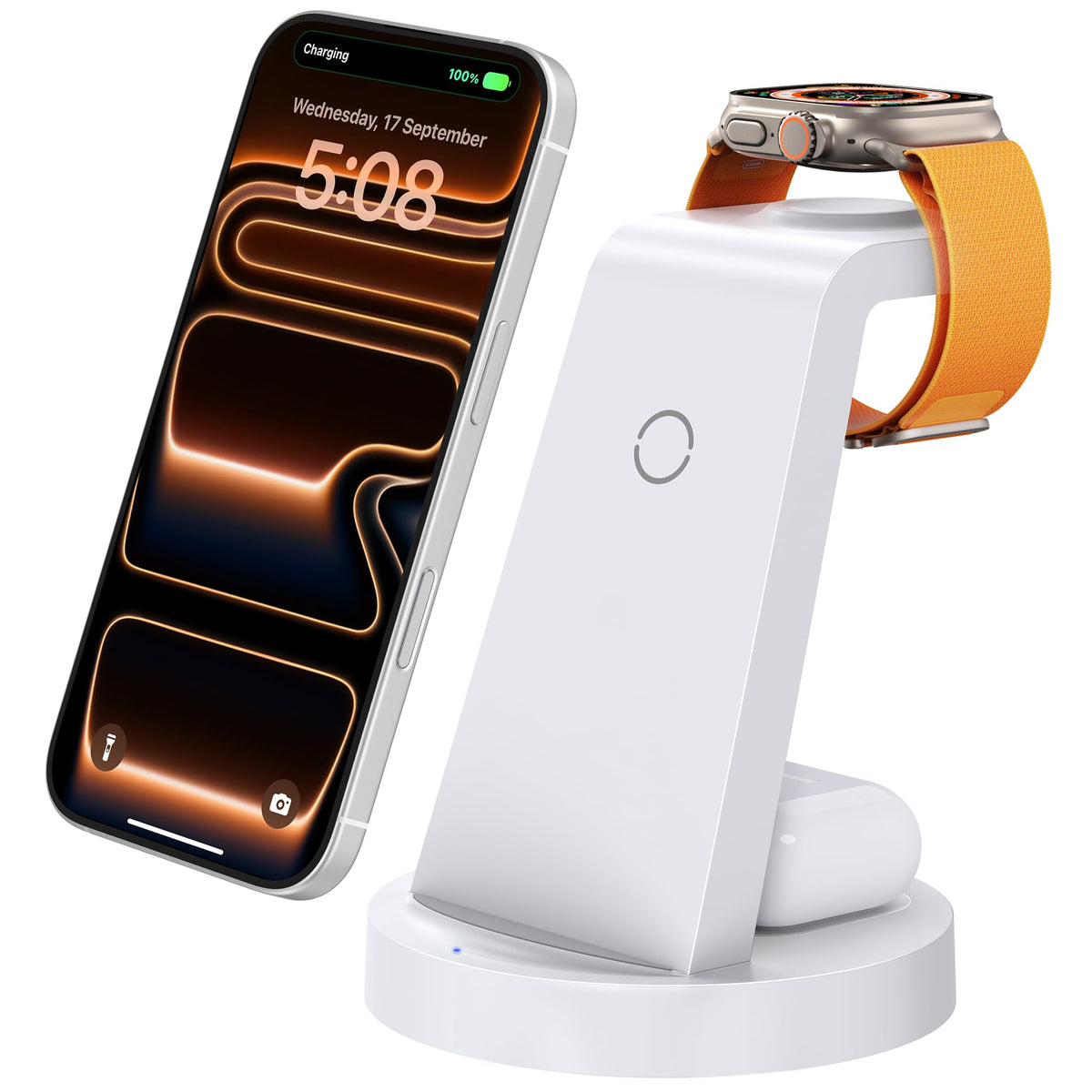 Anlmz 3 in 1 Charging Station for iPhone, Wireless Charger for iPhone 17 16e 16 15 14 13 12 11 X Pro Max & Apple Watch - Wireless Charging Station for AirPods 4 3 Pro