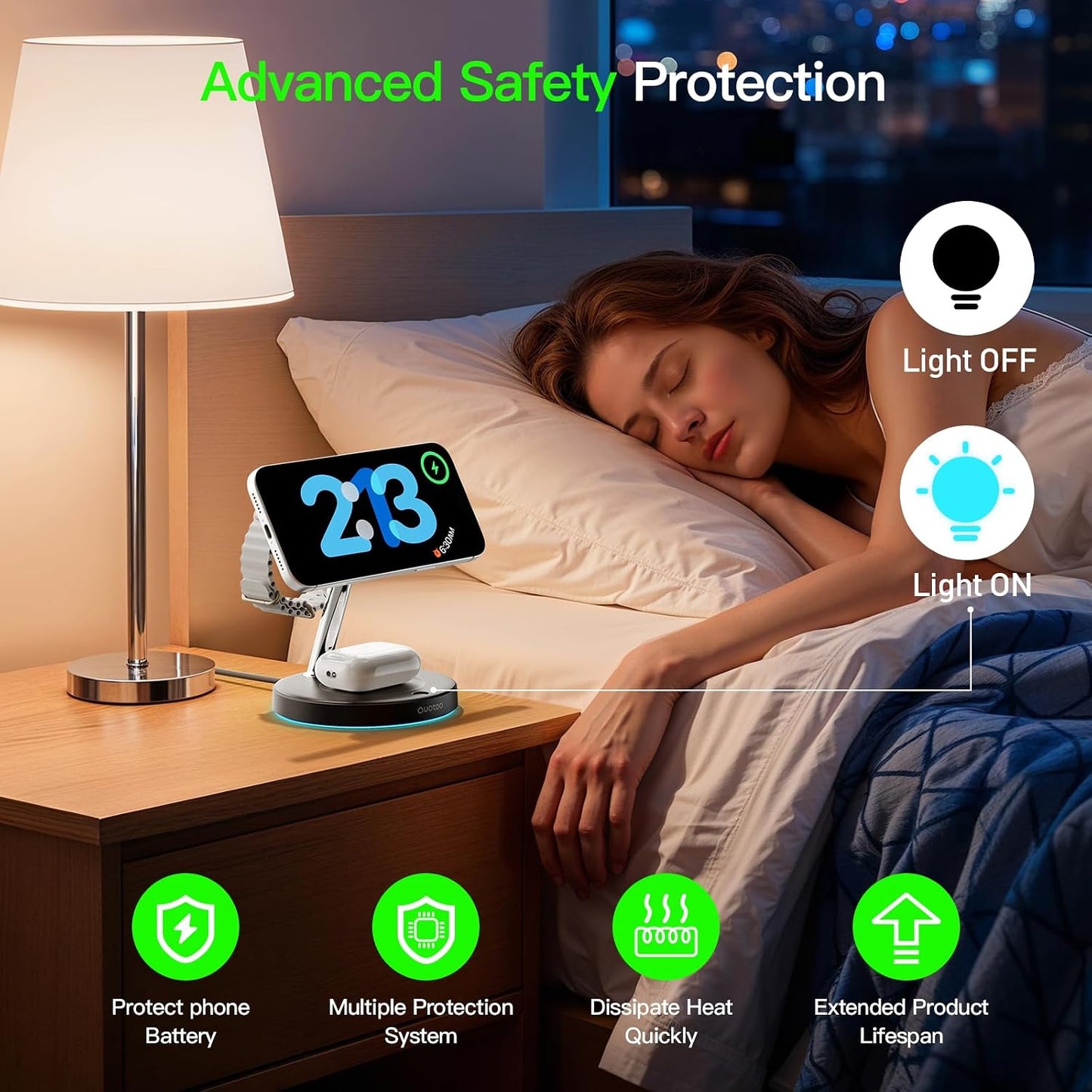 3 in 1 MagSafe Wireless Charger Stand for iPhone Apple Watch AirPods | Adjustable Blue Ambient Light,15W Magnetic Charging Station for iPhone 17 16 15 14 13 12 Series wireless charging station