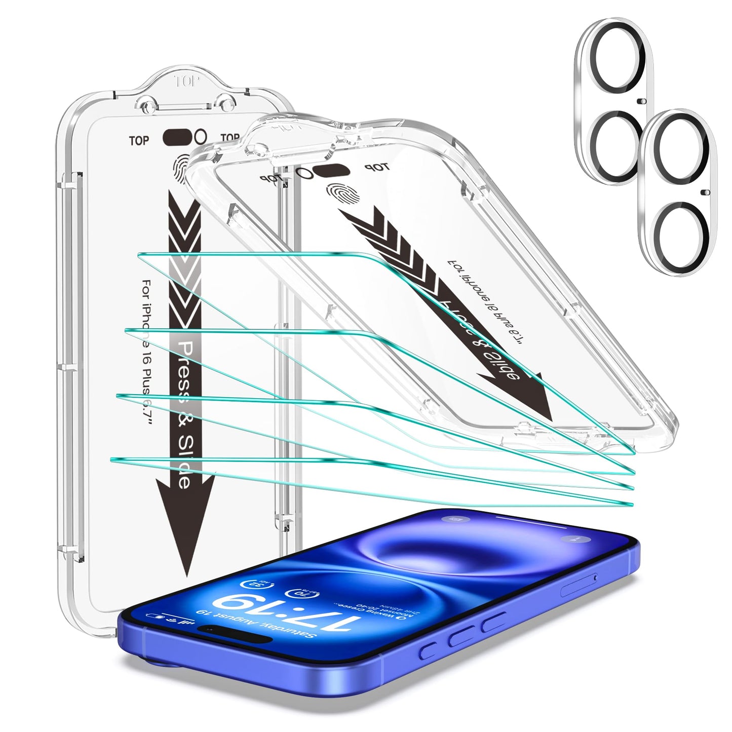 EZ-GLAZ-4+2 Pack for iPhone 15 Screen Protector (6.1") HD Clear | 2-Pack Lens Protectors, Alignment Kit, Easy Installation, Case-Friendly, 9H+ Tempered Glass, Scratch Resistant, Ultra Clear