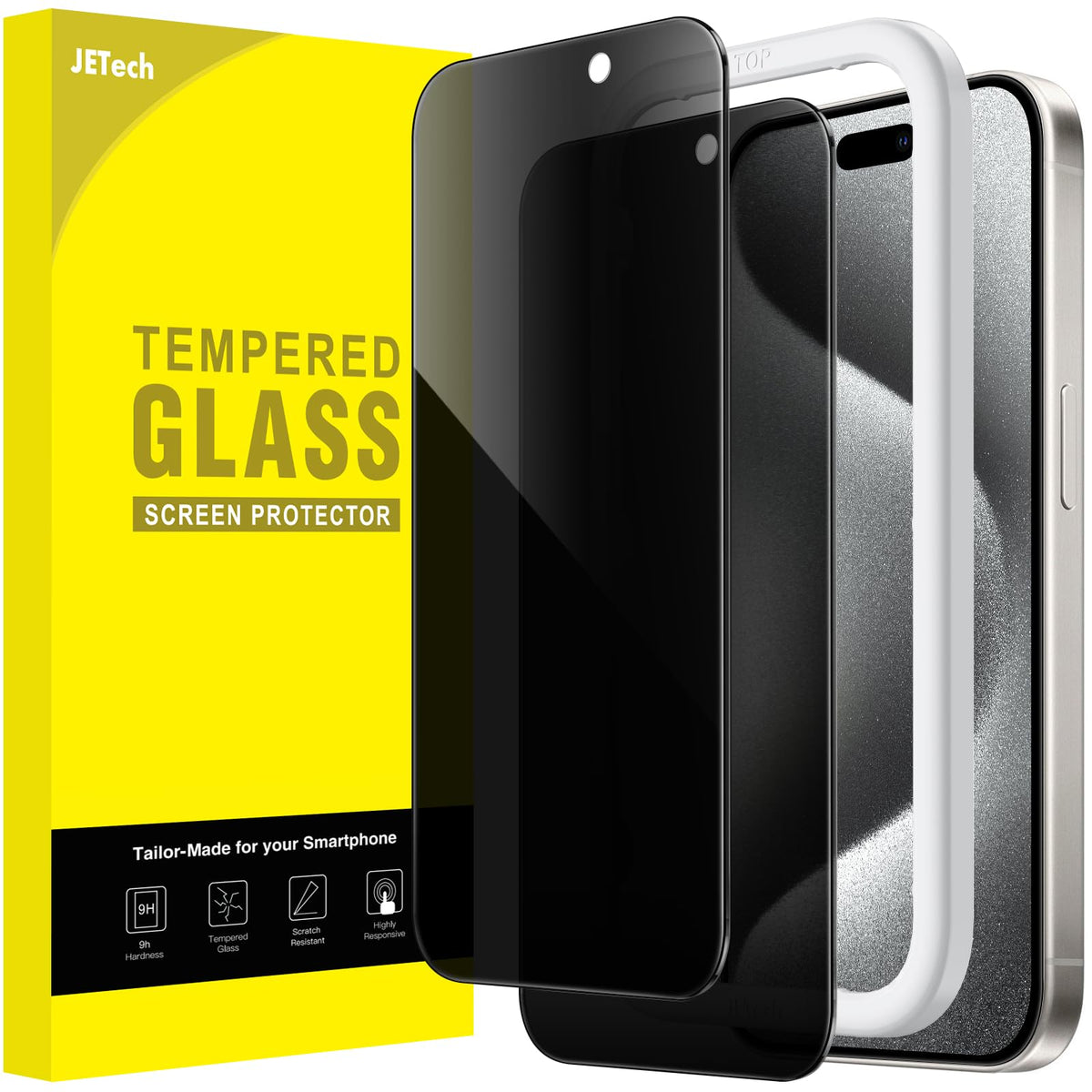 JETech Privacy Screen Protector for iPhone 16 Pro Max, 2-Pack | Anti-Spy Privacy Protection, Tempered Glass, Easy Installation Tool, Anti-Scratch Design