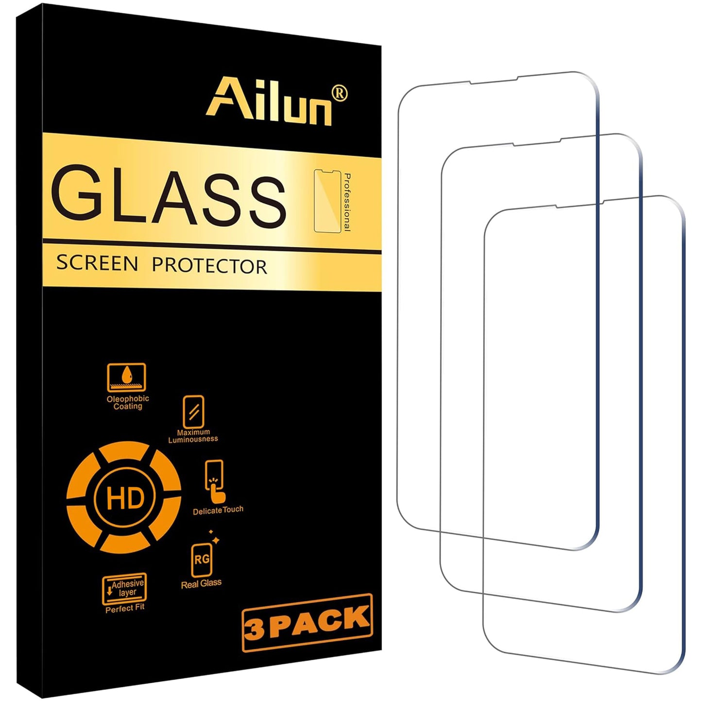 Ailun 3 Pack Screen Protector for iPhone 16 / iPhone 15 / iPhone 15 Pro | 6.1 Inch, Tempered Glass, Dynamic Island Compatible, Case Friendly
