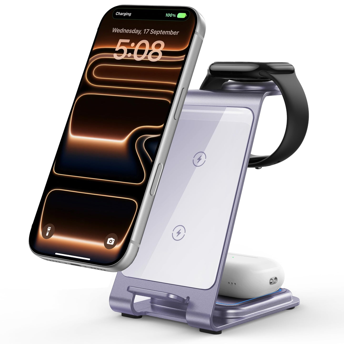 Intoval Aluminum 3 in 1 Wireless Charging Station for iPhone 17 16 15 14 13 12 11 Pro Max XR, Wireless Charger for Apple Watch 11 10 9 8 7 Ultra SE 3 2, Phone Charger for AirPods 4 Pro 2 3 (Grey)