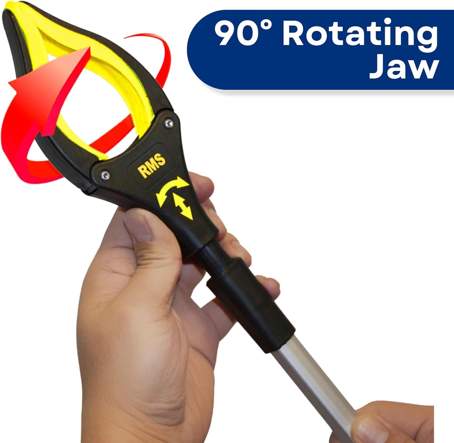 RMS 2-Pack 32 Inch Extra Long Grabber Reacher with Rotating Jaw (Yellow) | Mobility Aid Reaching Tool to retrieve household items from floors, shelves, vehicles and tight spaces