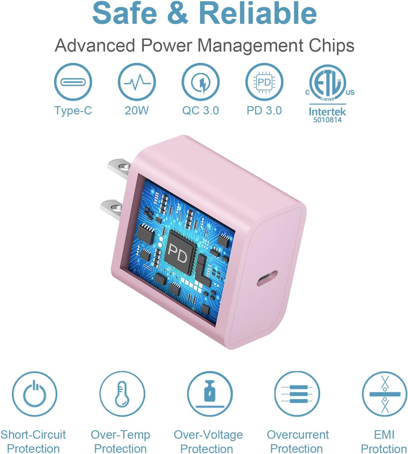 iPhone 17 16 15 Charger Fast Charging Type C Chargers USB C Charger Block | for iPhones, iPads,Tablets, Android phones,20W iPhone Charger USB-C Power Adapter,with Long 6FT USB C Charging Cables(Pink)