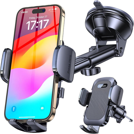 Romuto Car Phone Holder Mount [True Military-Grade Suction & Stable Vent] | Phone Holders for Your Car Phone Mount Car Accessories Suction Phone Mount for Jeep BMW Truck Cradle Stand for iPhone Samsung