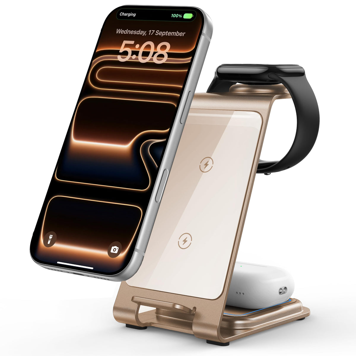 Intoval Aluminum 3 in 1 Wireless Charging Station for iPhone 17 16 15 14 13 12 11 Pro Max XR, Wireless Charger for Apple Watch 11 10 9 8 7 Ultra SE 3 2, Phone Charger for AirPods 4 Pro 2 3 (Grey)