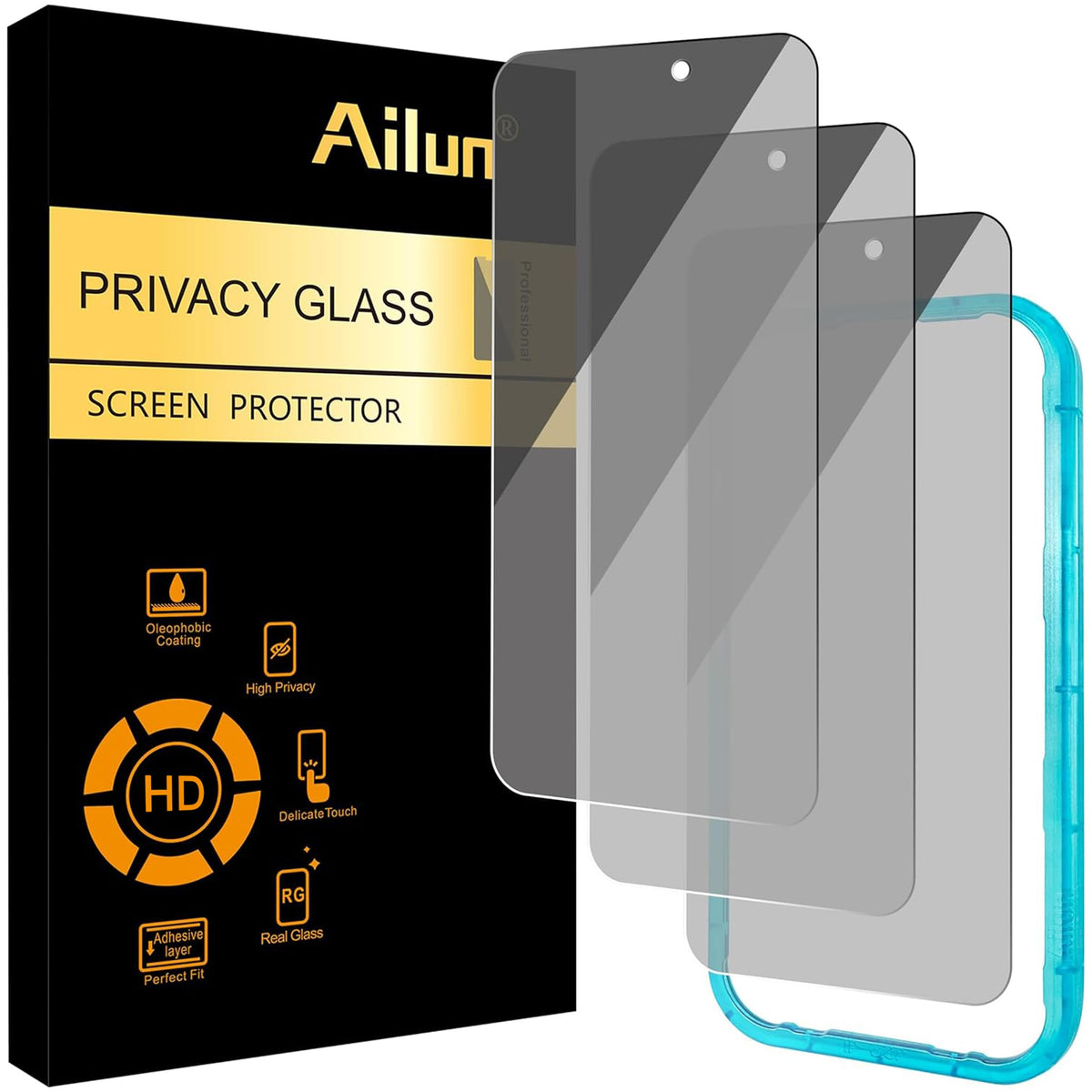 Ailun Privacy Screen Protector for iPhone 16 Plus / 15 Plus / 15 Pro Max | 3 Pack, 6.7 Inch,Tempered Glass, Anti Spy, Private