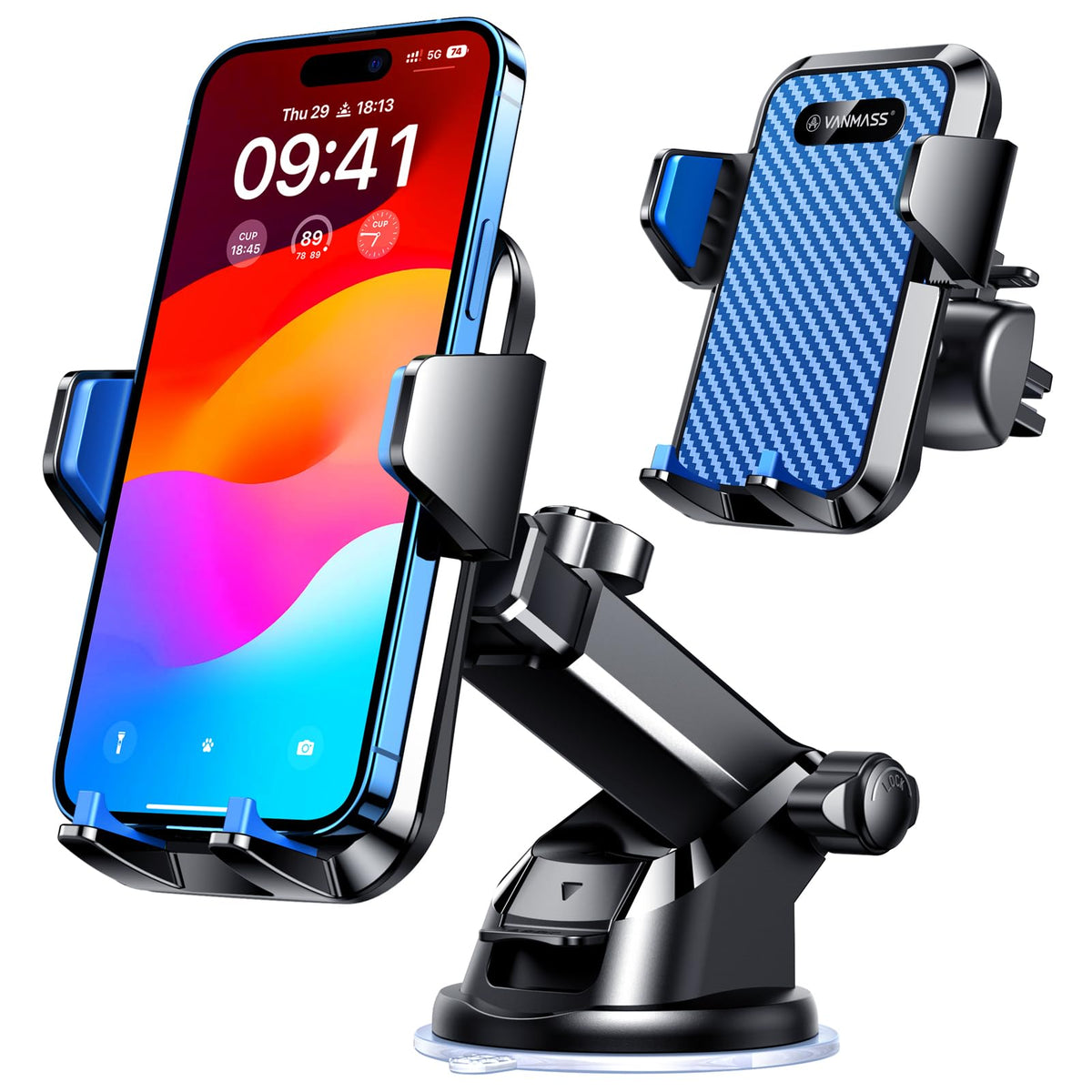 VANMASS【85+LBS Strongest Suction & Military-Grade Ultimate Car Phone Mount | 【Patent & Safety Certs】 Cell Phone Holder for Dash Windshield Vent for iPhone 17 Pro Max Automobile Interior Sets, Ink Black