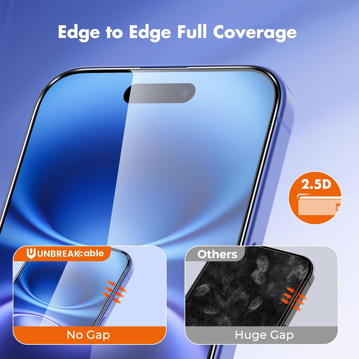 UNBREAKcable for iPhone 16 Screen Protector, 3-Pack Full Coverage Tempered Glass [Military Grade Shatterproof] [9H Hardness] [Easy Installation Frame] [Bubble Free] for iPhone 16 6.1"