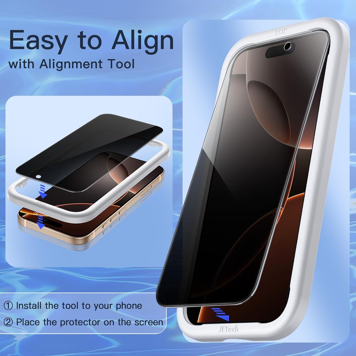 JETech Privacy Screen Protector for iPhone 16 Pro Max, 2-Pack | Anti-Spy Privacy Protection, Tempered Glass, Easy Installation Tool, Anti-Scratch Design