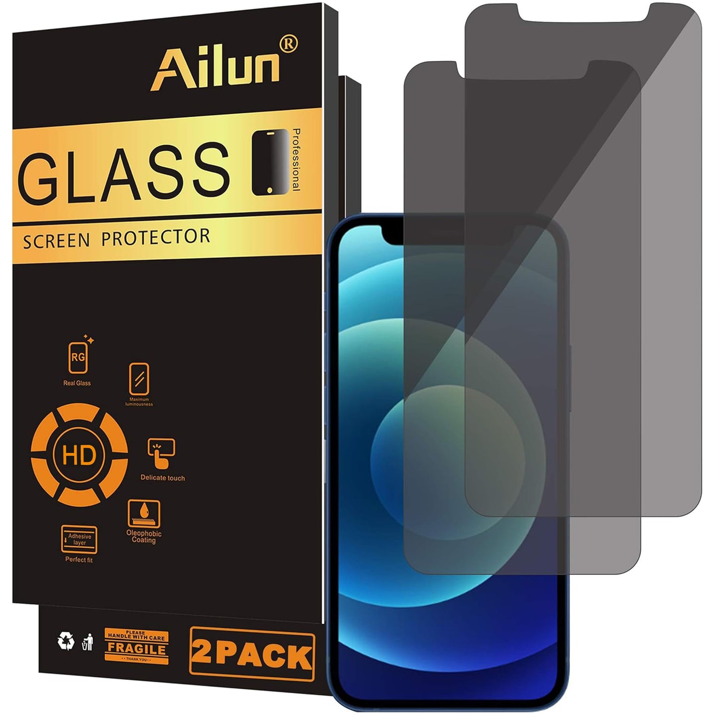 Ailun Privacy Screen Protector for iPhone 16 Plus / 15 Plus / 15 Pro Max | 3 Pack, 6.7 Inch,Tempered Glass, Anti Spy, Private