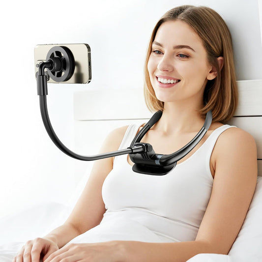 Magnetic Neck Phone Holder for Reading in Bed, One-Hand Operation Comfortable Lazy Cell Phone Mount for iPhone, Around Neck for Video Recording Watch Movies