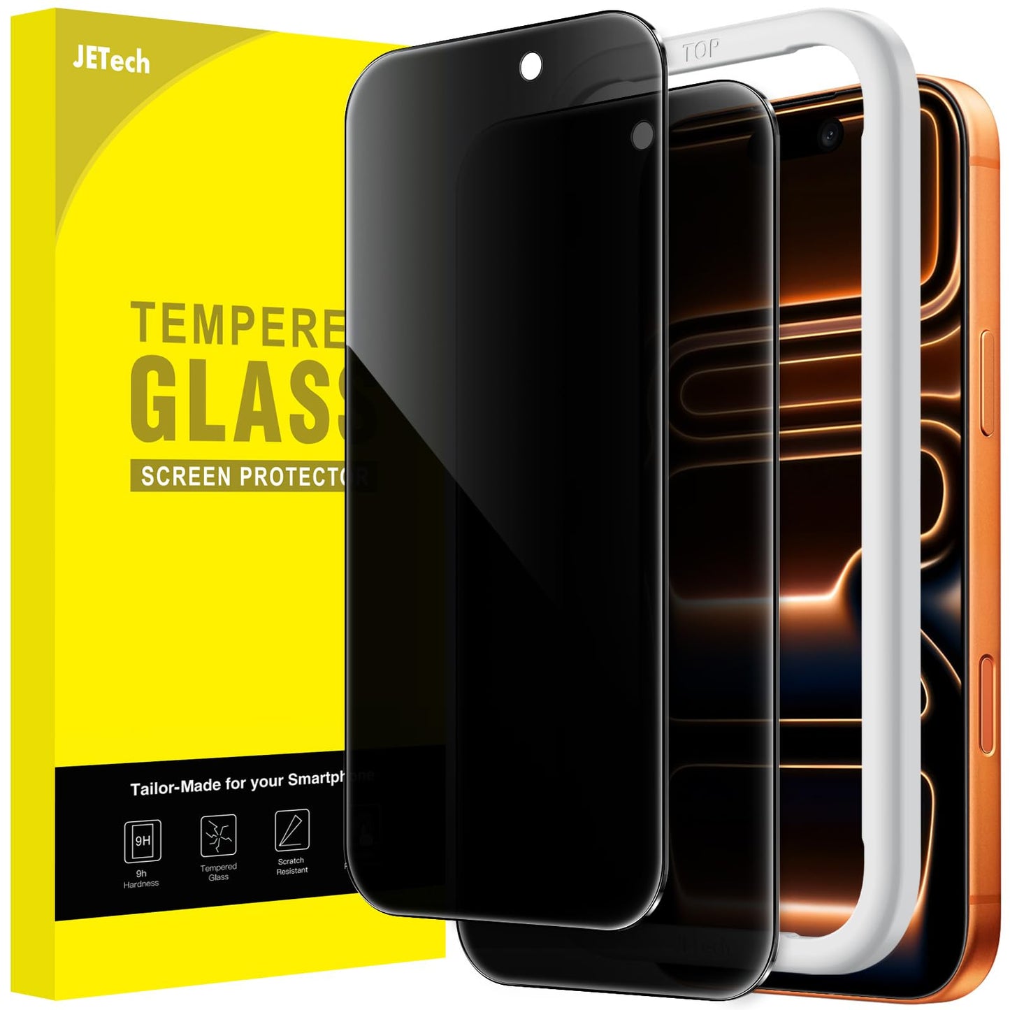 JETech Privacy Screen Protector for iPhone 16 Pro Max, 2-Pack | Anti-Spy Privacy Protection, Tempered Glass, Easy Installation Tool, Anti-Scratch Design